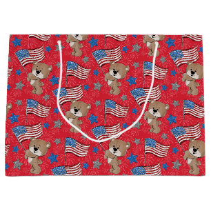 Patriotic Flag Waving Bear Gift Bag