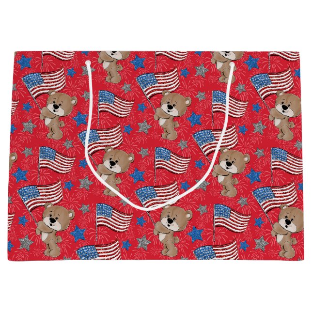 Patriotic Flag Waving Bear Gift Bag (Front)
