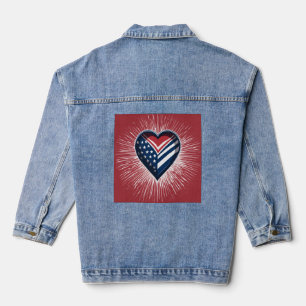 Patriotic Flag with Hand Over Heart – Minimalist V Denim Jacket