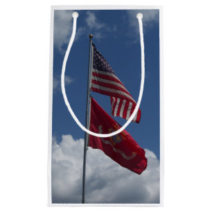 Patriotic flags and a blue sky on a small gift bag