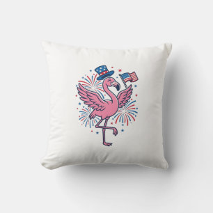 Patriotic Flamingo Fireworks Vector Design_1 Cushion