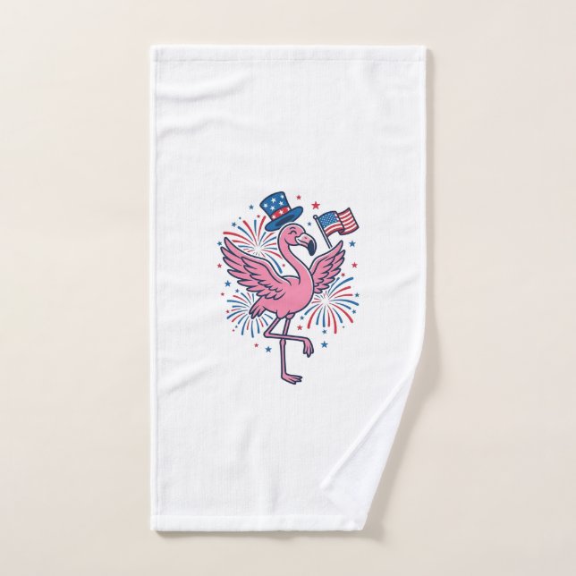 Patriotic Flamingo Fireworks Vector Design_1 Hand Towel (Hand Towel)