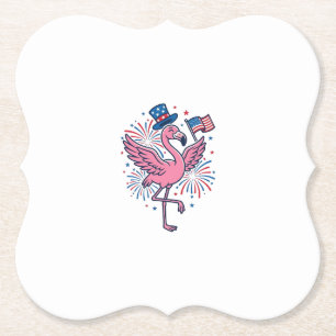 Patriotic Flamingo Fireworks Vector Design_1 Paper Coaster