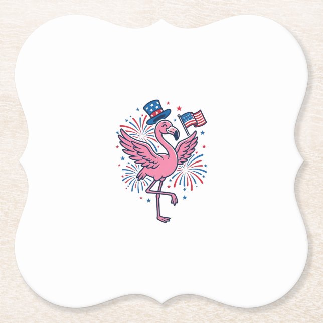 Patriotic Flamingo Fireworks Vector Design_1 Paper Coaster (Front)