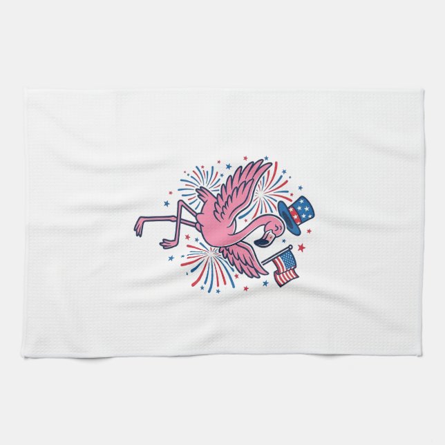 Patriotic Flamingo Fireworks Vector Design_1 Tea Towel (Horizontal)