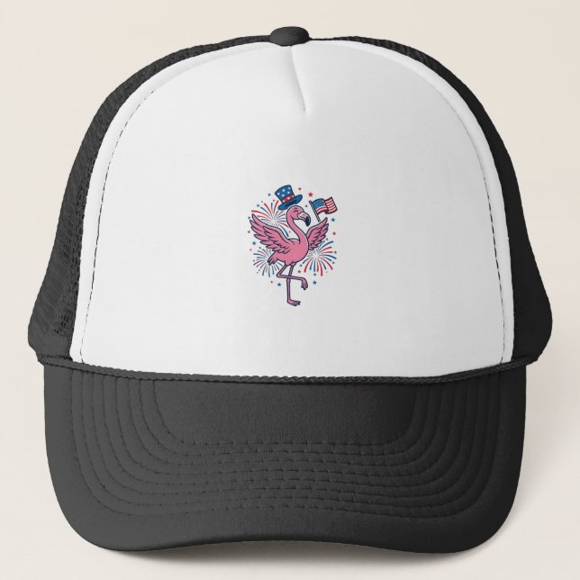 Patriotic Flamingo Fireworks Vector Design_1 Trucker Hat (Front)