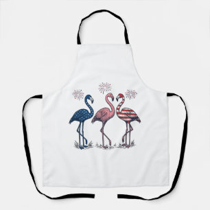 Patriotic Flamingo Trio Vintage Engraving Design_1 Apron