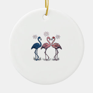 Patriotic Flamingo Trio Vintage Engraving Design_1 Ceramic Ornament