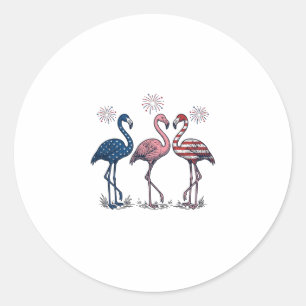 Patriotic Flamingo Trio Vintage Engraving Design_1 Classic Round Sticker