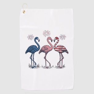 Patriotic Flamingo Trio Vintage Engraving Design_1 Golf Towel