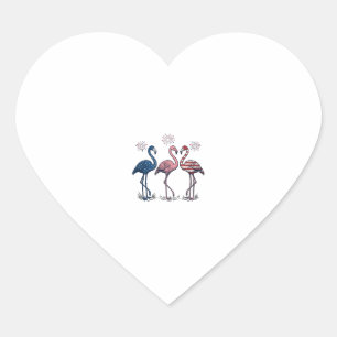 Patriotic Flamingo Trio Vintage Engraving Design_1 Heart Sticker