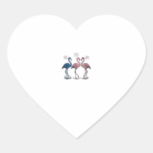 Patriotic Flamingo Trio Vintage Engraving Design_1 Heart Sticker