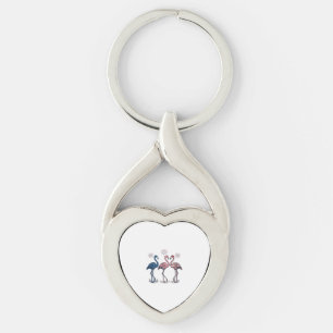Patriotic Flamingo Trio Vintage Engraving Design_1 Key Ring