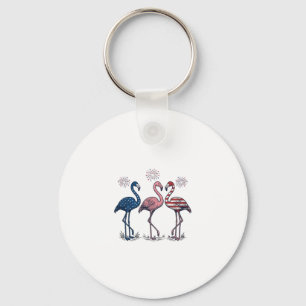 Patriotic Flamingo Trio Vintage Engraving Design_1 Key Ring