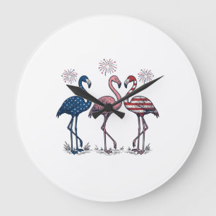 Patriotic Flamingo Trio Vintage Engraving Design_1 Large Clock