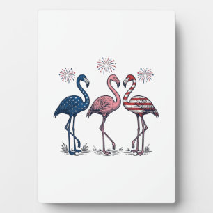 Patriotic Flamingo Trio Vintage Engraving Design_1 Plaque