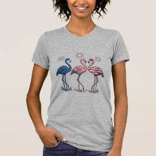 Patriotic Flamingo Trio Vintage Engraving Design_1 T-Shirt