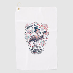 Patriotic Flamingo Vintage Engraving Shirt Design_ Golf Towel