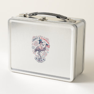 Patriotic Flamingo Vintage Engraving Shirt Design_ Metal Lunch Box