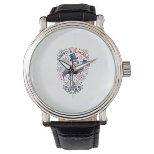Patriotic Flamingo Vintage Engraving Shirt Design_ Watch