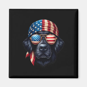Patriotic Flat-coated Retriever Dog Us Flag Indepe Magnet