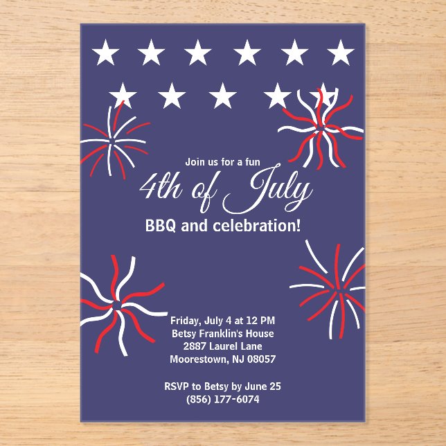Patriotic Flat Graphic 4th of July Acrylic Invitations (Front)
