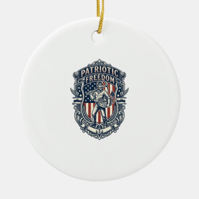 Patriotic Flea Market Picker Vector Graphic Tee Ceramic Ornament (Front)
