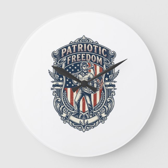 Patriotic Flea Market Picker Vector Graphic Tee Large Clock (Front)