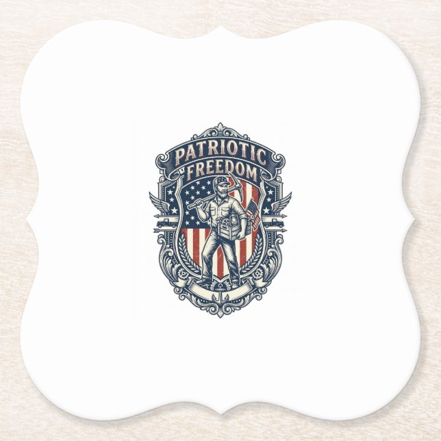Patriotic Flea Market Picker Vector Graphic Tee Paper Coaster (Front)