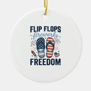 Patriotic Flip Flops Fireworks Freedom Shirt Desig Ceramic Ornament