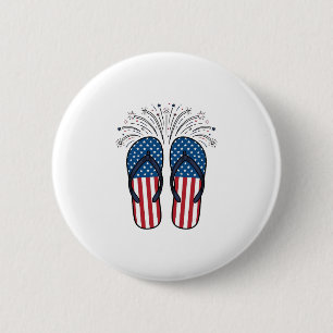 Patriotic Flip Flops Fireworks Summer Shirt Design 6 Cm Round Badge