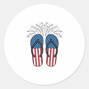 Patriotic Flip Flops Fireworks Summer Shirt Design Classic Round Sticker