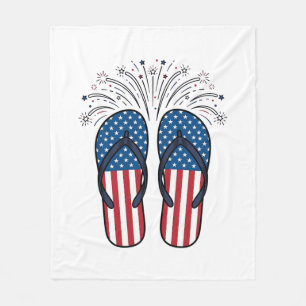 Patriotic Flip Flops Fireworks Summer Shirt Design Fleece Blanket