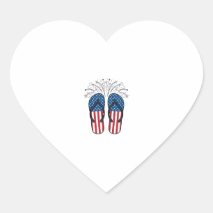 Patriotic Flip Flops Fireworks Summer Shirt Design Heart Sticker