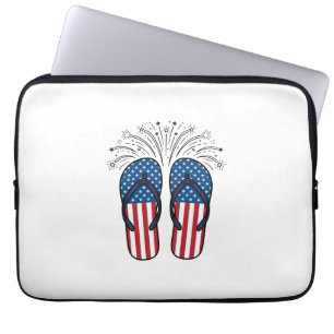Patriotic Flip Flops Fireworks Summer Shirt Design Laptop Sleeve