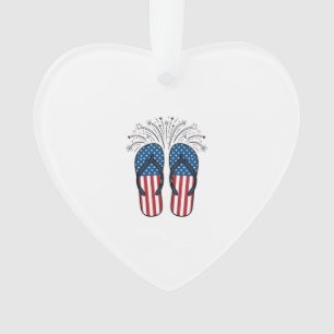 Patriotic Flip Flops Fireworks Summer Shirt Design Ornament