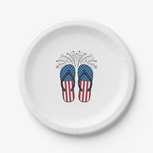 Patriotic Flip Flops Fireworks Summer Shirt Design Paper Plate