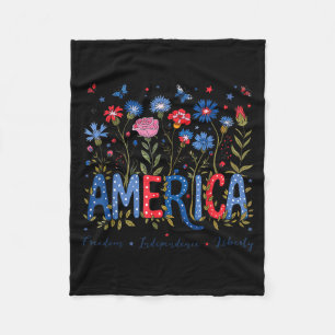 Patriotic Floral America Independence Day July 4th Fleece Blanket