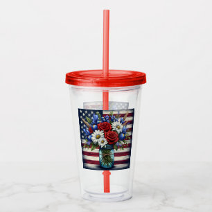 Patriotic, floral distressed American Acrylic Tumbler