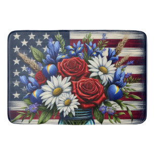 Patriotic, floral distressed American Bath Mat