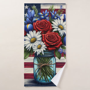 Patriotic, floral distressed American Bath Towel