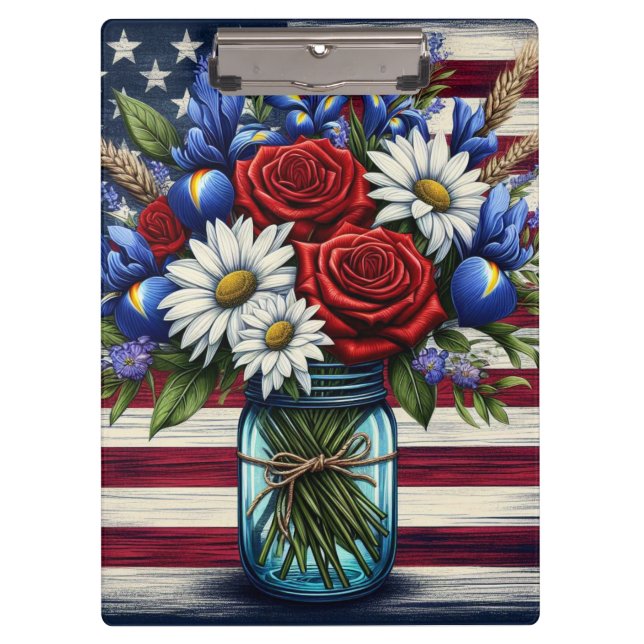 Patriotic, floral distressed American Clipboard (Front)