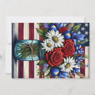 Patriotic, floral distressed American Holiday Card
