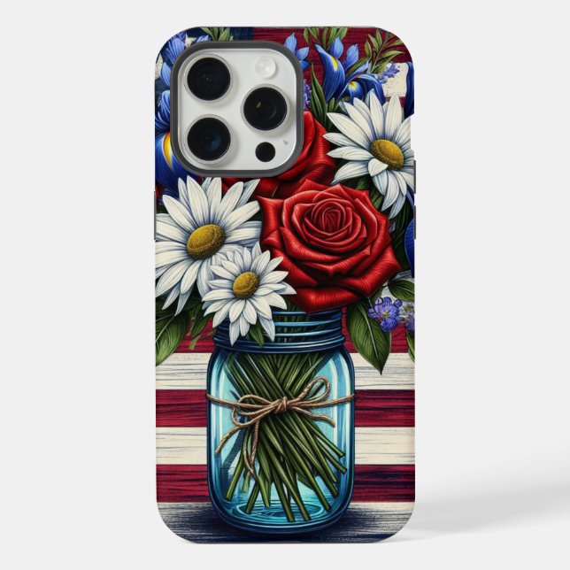 Patriotic, floral distressed American iPhone Case (Back)