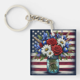 Patriotic, floral distressed American Key Ring
