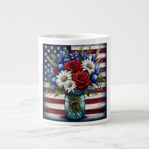 Patriotic, floral distressed American Large Coffee Mug