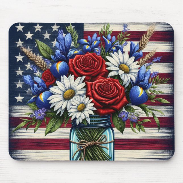 Patriotic, floral distressed American Mouse Pad (Front)