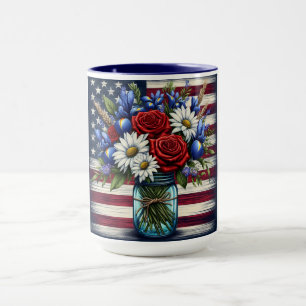 Patriotic, floral distressed American Mug