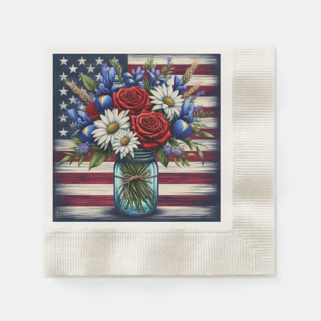 Patriotic, floral distressed American Napkin (Front)