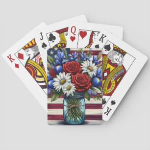 Patriotic, floral distressed American Playing Cards
